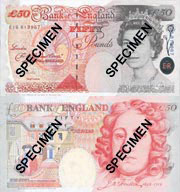 £50 банкнота (Sir John Houblon) Размер: 156mm x 85mm